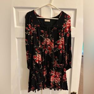 Altar'd State Black Dress with Red Floral Design